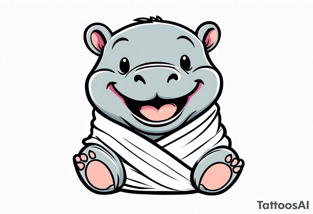 Baby hippo in a swaddle laughing tattoo idea