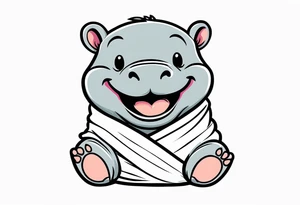 Baby hippo in a swaddle laughing tattoo idea