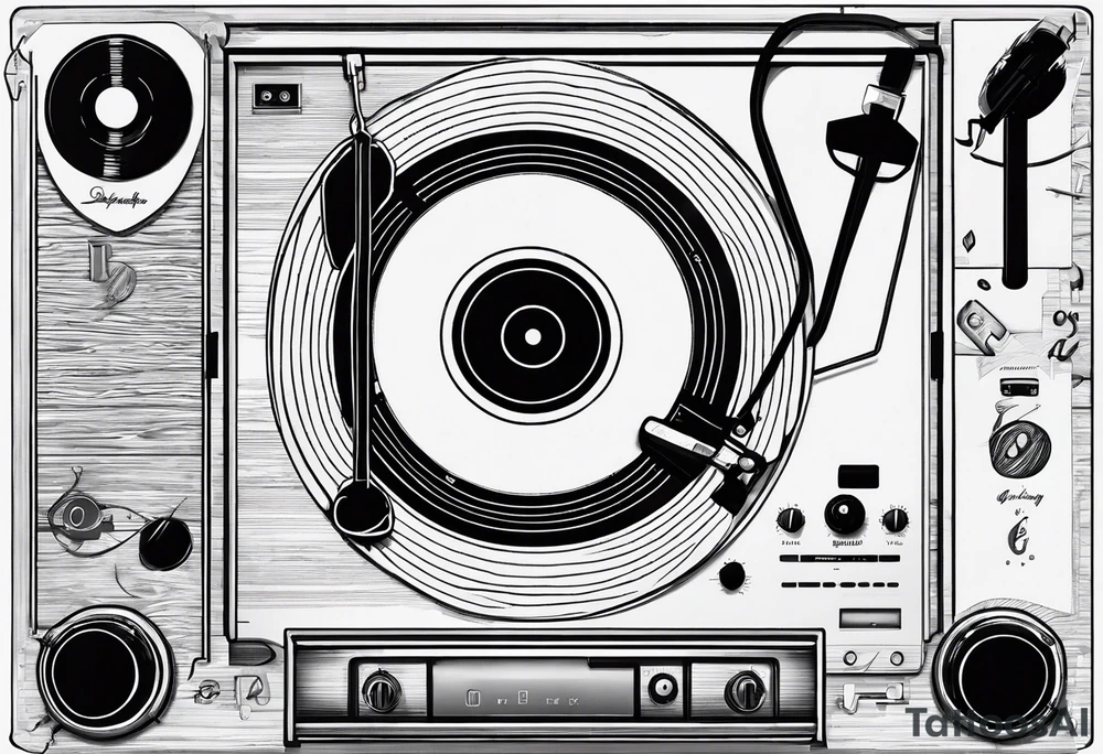A recordplayer fineline minimalistic roftop tattoo idea A recordplayer fineline minimalistic roftop tattoo idea