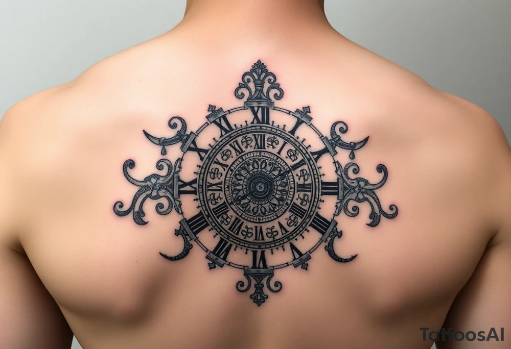 vintage roman numerals within ornate clockwork mechanism tattoo idea