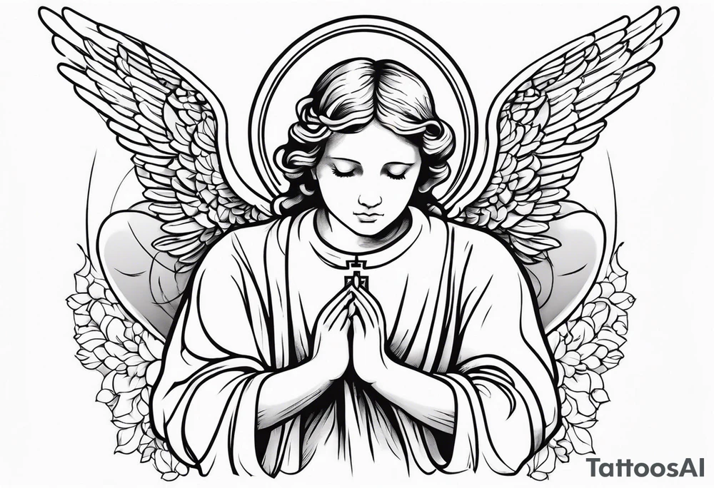 Angel with prayer hands tattoo idea