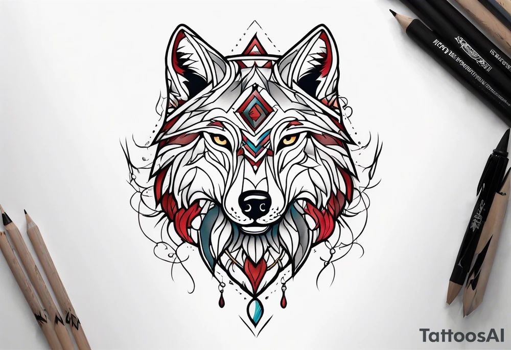 Neo traditional wolf tattoo idea