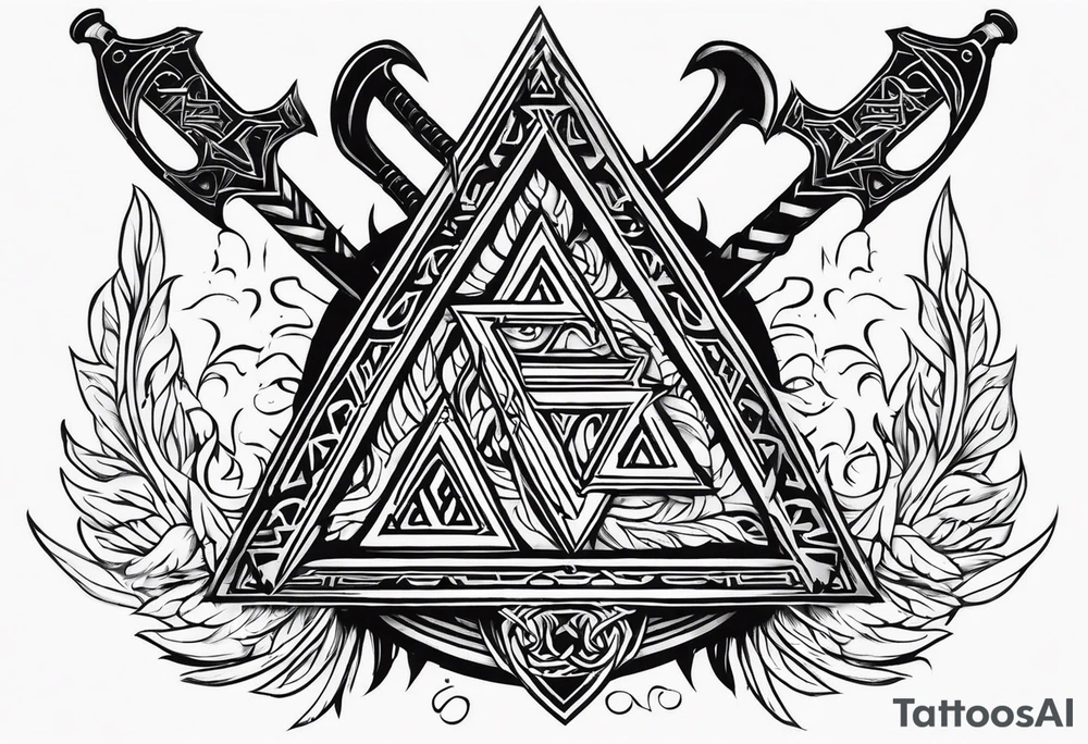 Valhalla fire
Sword shield valknut axe tattoo idea