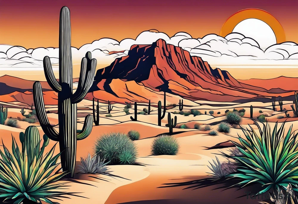 Desert with cactus tattoo idea
