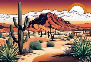 Desert with cactus tattoo idea