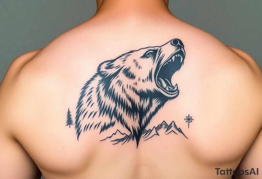 roaring bear,landscape. tattoo idea