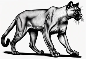A black vicious puma walking but looking to the side, where the perspective is from above tattoo idea