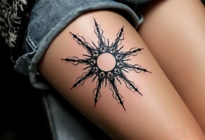 A bold black Kolovrat symbol spins with eight arms, representing the eternal cycle of life and Slavic sun worship. tattoo idea