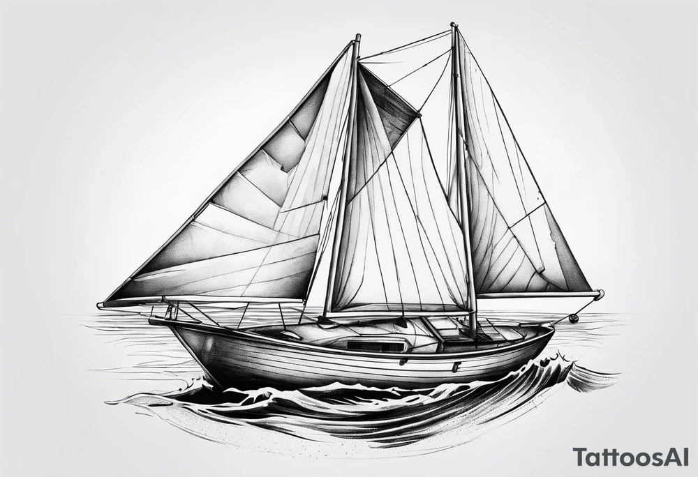 Small sailboat with torn sail tattoo idea