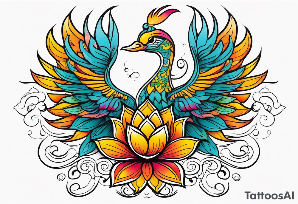 lotus & flying phoenix. determination, resilience & strength tattoo idea