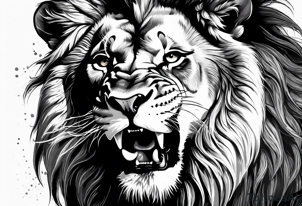 Lion roaring with beautiful teeth showing tattoo idea