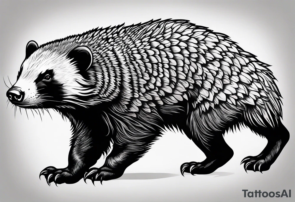 Muscular old honey badger working out tattoo idea