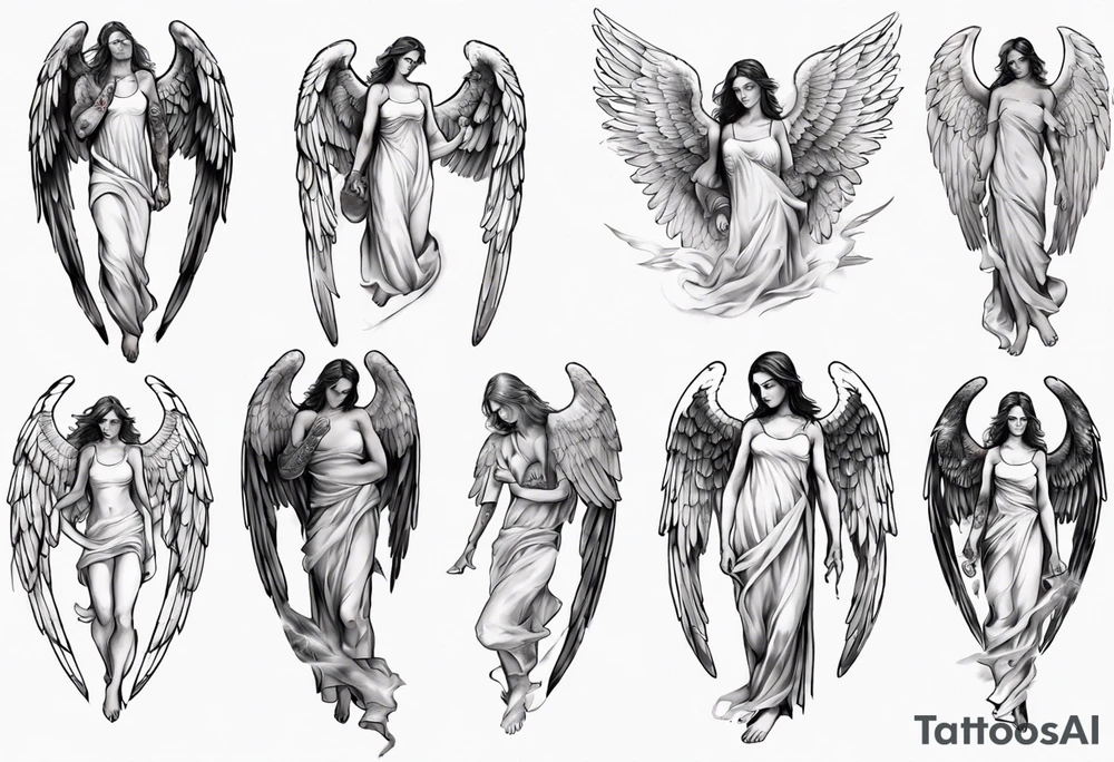 Tired guardian angel with broken wings tattoo idea