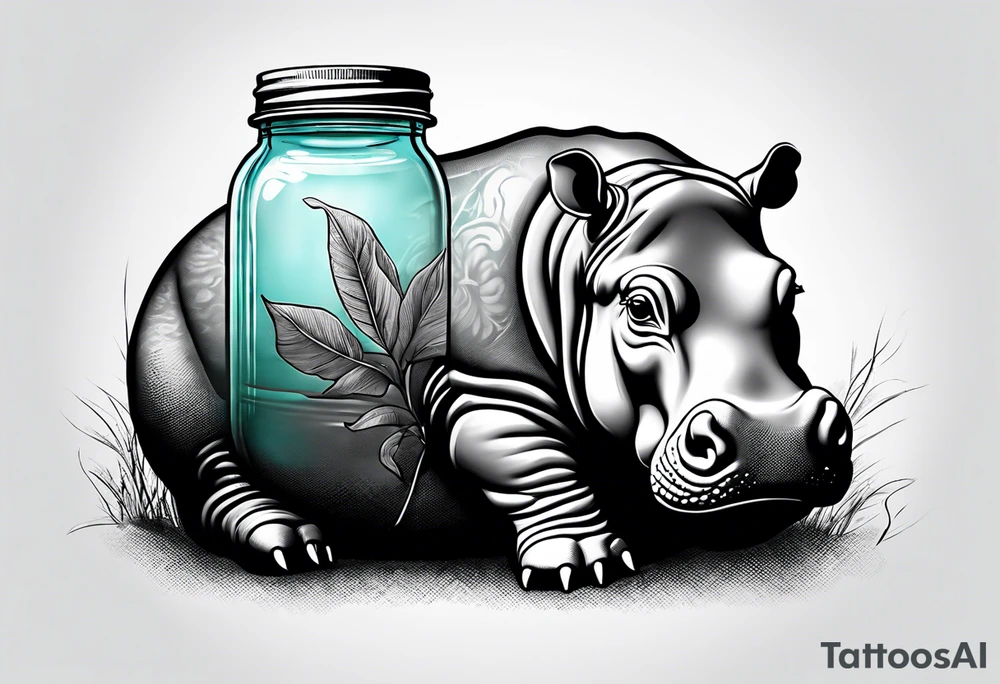 Baby hippo with Mason jar tattoo idea