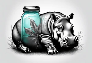 Baby hippo with Mason jar tattoo idea