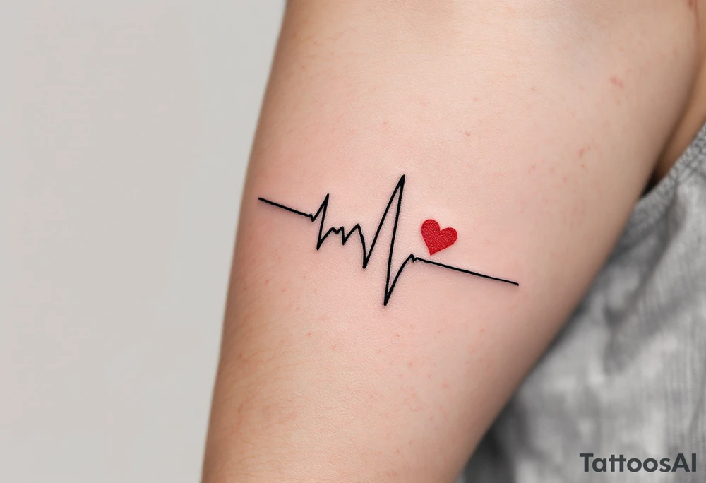A delicate black and gray EKG line with a small, bright red heart at the end, capturing a heartbeat of love. tattoo idea