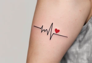 A delicate black and gray EKG line with a small, bright red heart at the end, capturing a heartbeat of love. tattoo idea