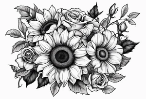 sunflower rose sweet pea bouquet tattoo idea