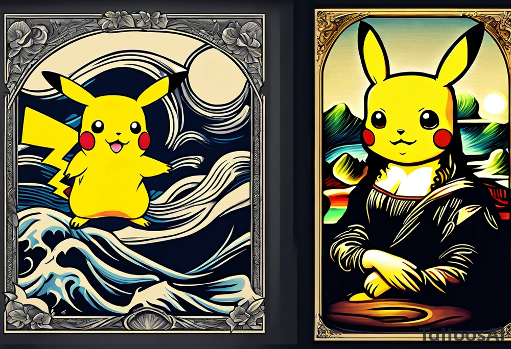 Pikachu drawing mona lisa tattoo idea