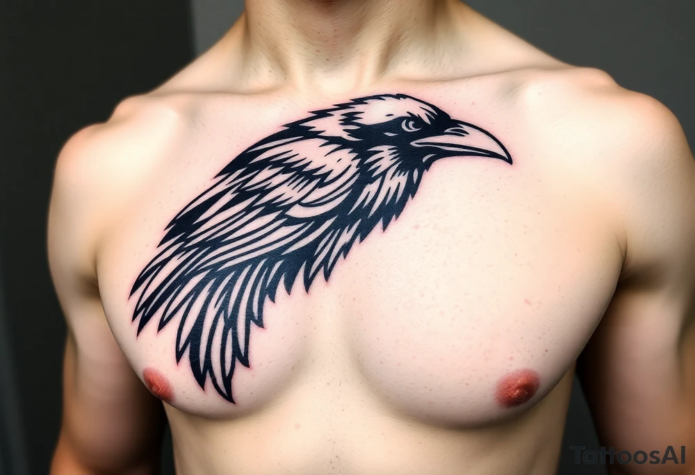 linear abstract raven tattoo idea
