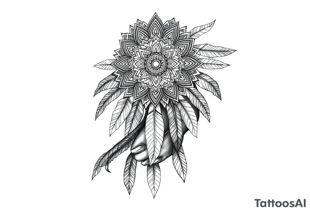 spiritual feathers ornamental mandala shaman tattoo idea