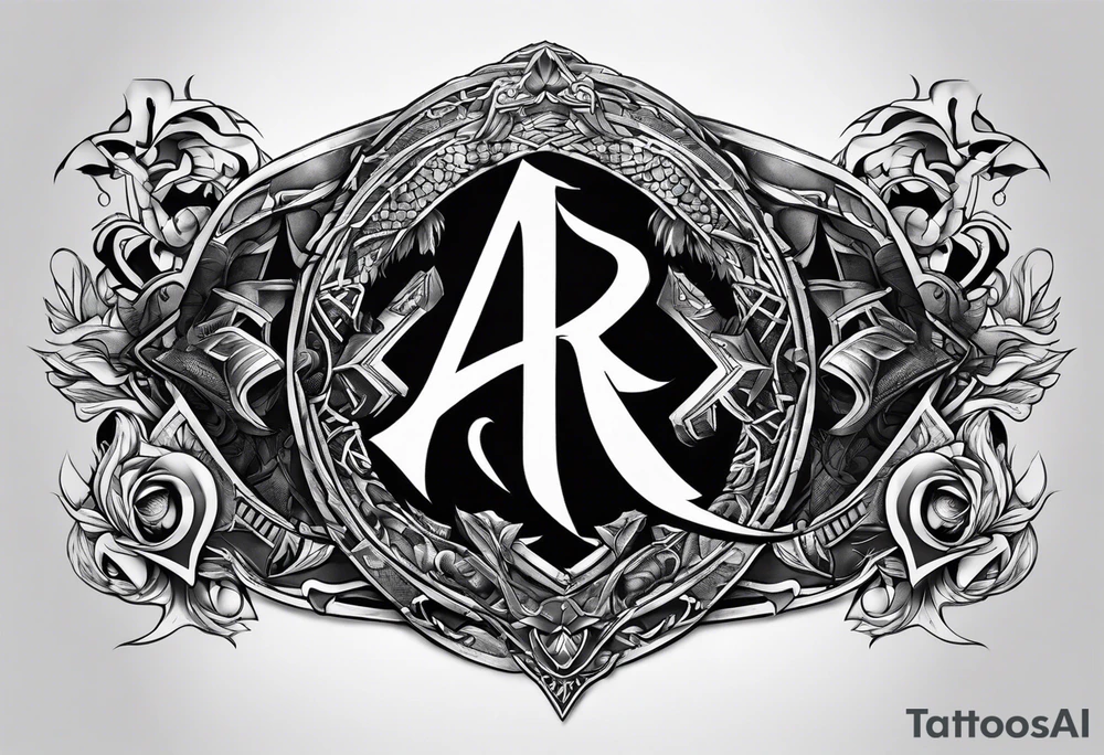 the letters A R in the middle of a ninja headband tattoo idea