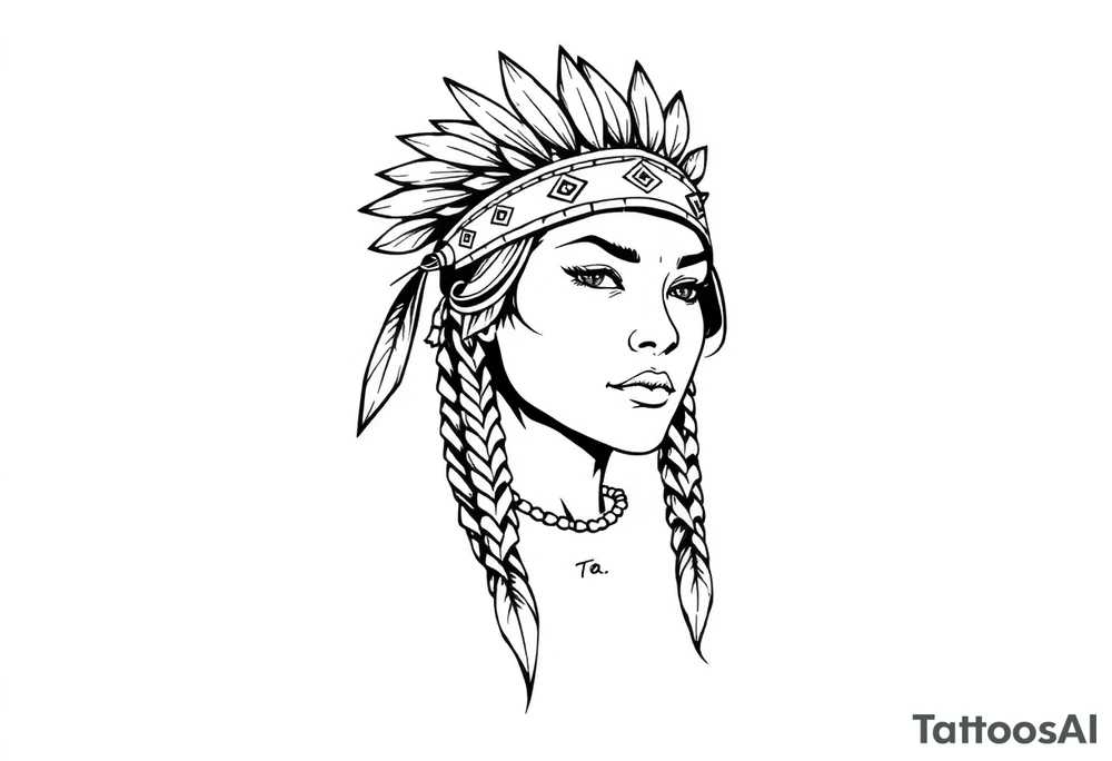 Female Native American wearing headband tattoo idea