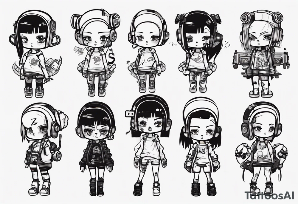 Cute cyberpunk girl tattoo idea
