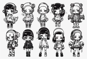 Cute cyberpunk girl tattoo idea