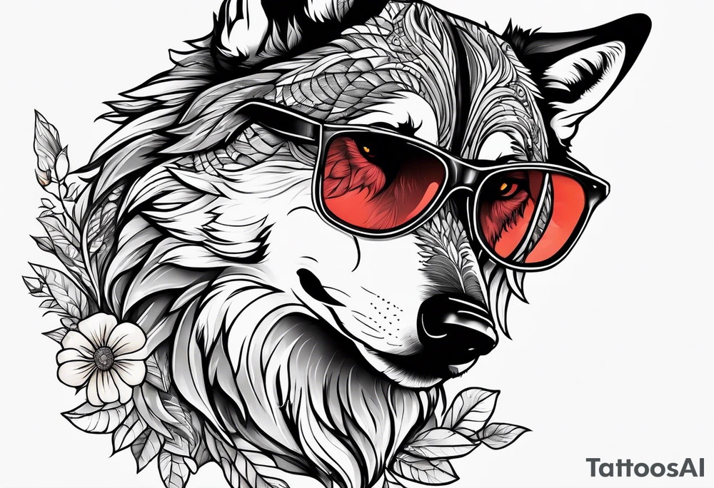Chill Wolf wearing sunglasses tattoo idea