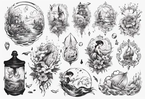 Water themed, romantic couple tattoo idea