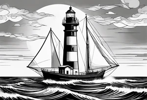 maritime lighthouse in a front view sailboat serving as a mast for a sail. tattoo idea