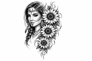 Indian Tribal with 3 cascading sunflowers tattoo idea