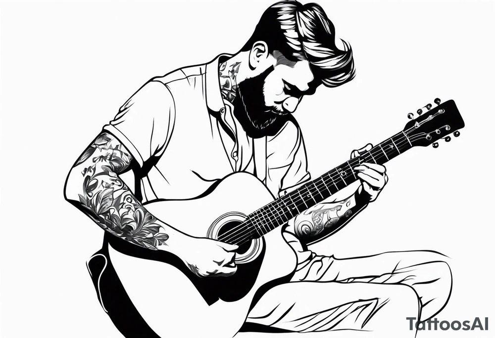 man playing guitar tattoo idea