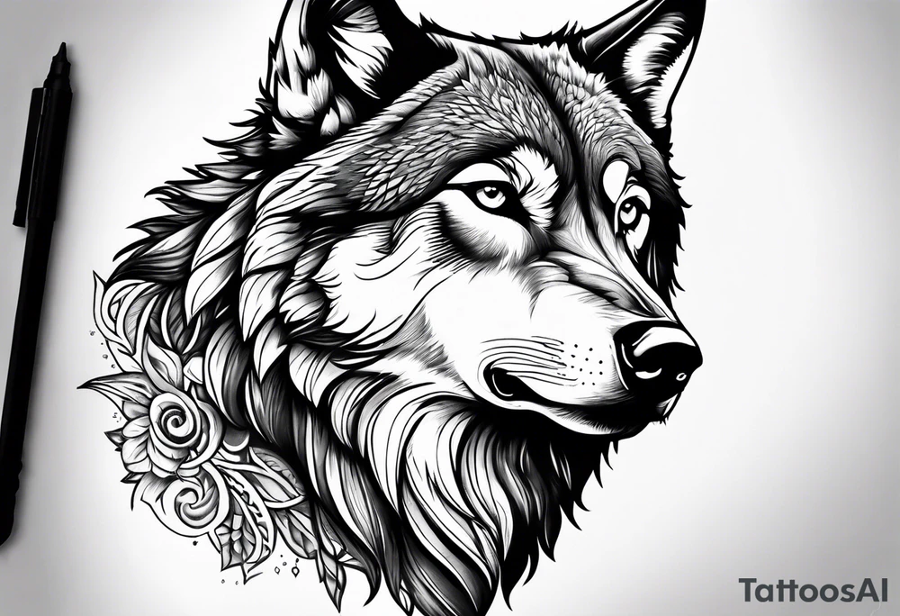 half left lone wolf face, lonely but wise tattoo idea