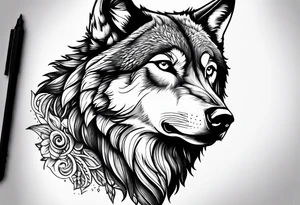 half left lone wolf face, lonely but wise tattoo idea
