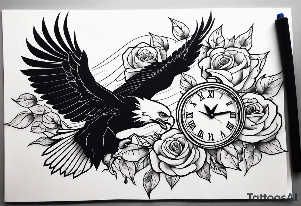 eagle, rose, clock , love tattoo idea