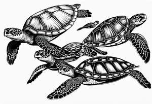 four sea turtles swimming in a row one holds tattoo idea