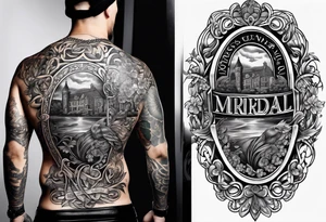 A full back piece based on the irish surname mcbride tattoo idea
