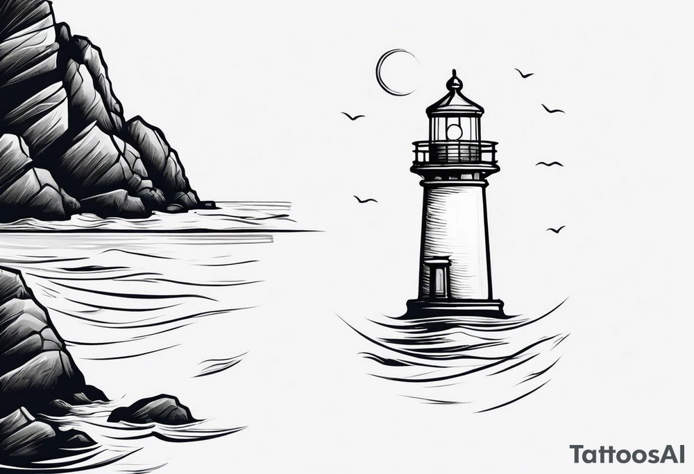 farol no oceano em mar agitado com desenho bem delicado tattoo idea