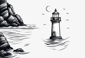 farol no oceano em mar agitado com desenho bem delicado tattoo idea