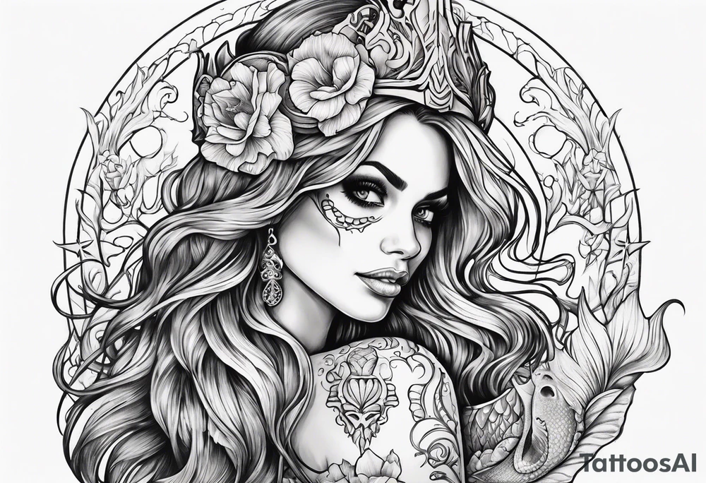 Mermaid skeleton tattoo idea