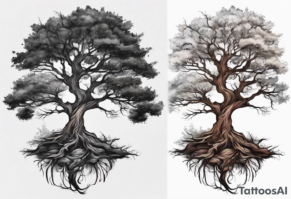 a tall tree with deep roots tattoo idea