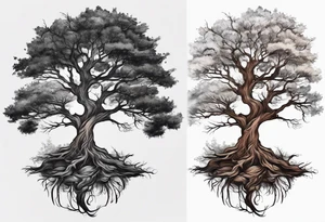 a tall tree with deep roots tattoo idea