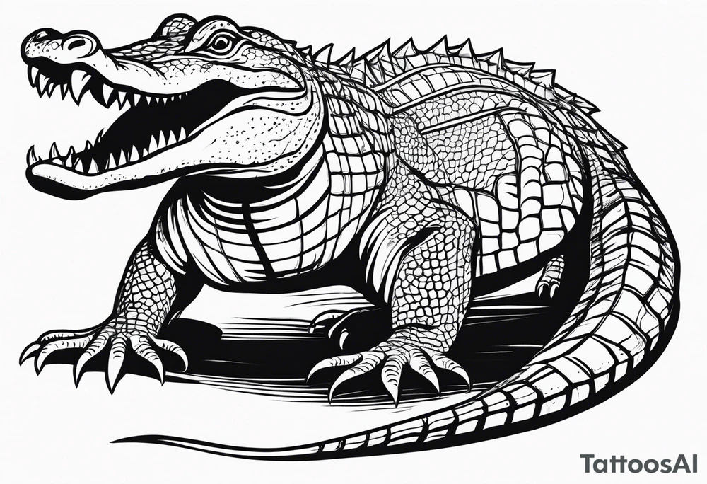 Full body Caiman with tail leg top view tattoo idea