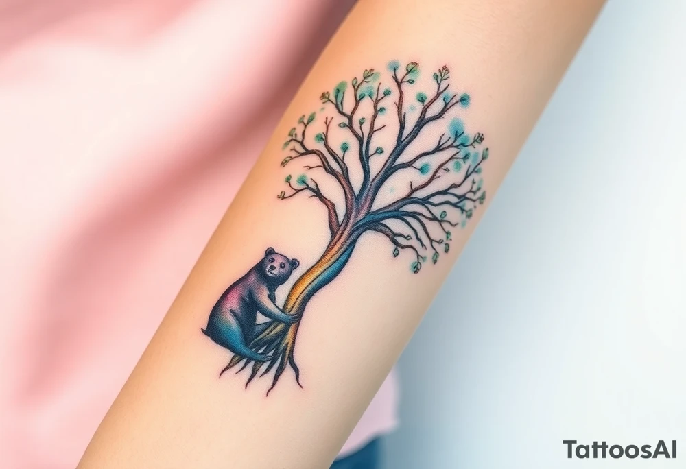 Tree of life one adult bear and one baby bear tattoo idea