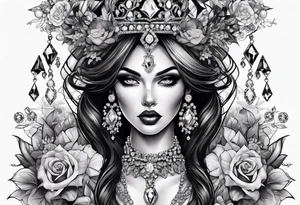 Fancy queen zombie diamonds and gemstones full sleeve tattoo idea