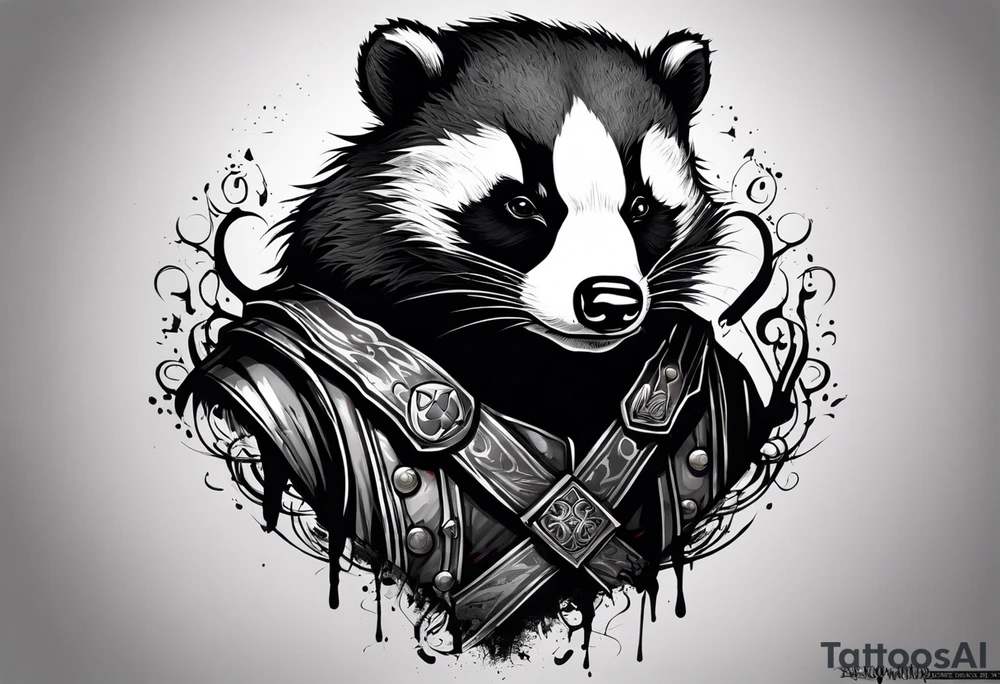 Draw me psychopath badger with aggressive full body, killer face with a smile, very long nails and he attacks like a Bloody Gladiator to enemy and also, he has very deadly looking. The only weapon is his braveness he fights with his nails. Everybody scares after their first sight. And horror type Badger this is with a full body. tattoo idea