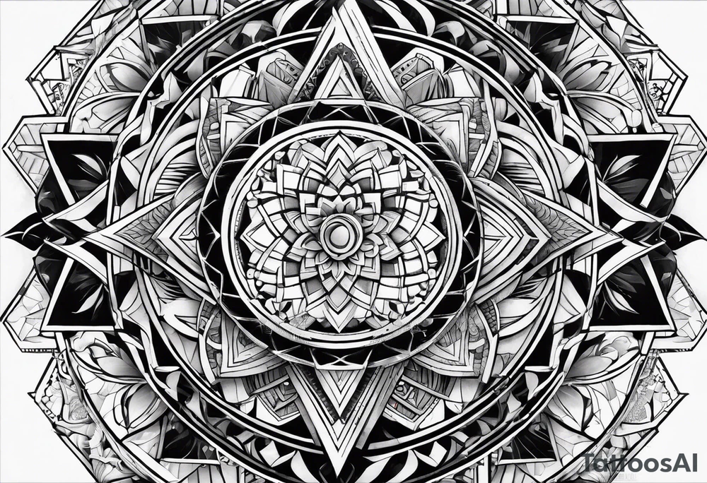 full sleeve tattoos for men with sacred geometry and tropical theme going from chest to hand tattoo idea