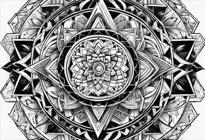 full sleeve tattoos for men with sacred geometry and tropical theme going from chest to hand tattoo idea